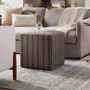 upholstered cube ottoman dark brown stripe threshold designed by studio McGee